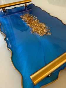 Timeless Craft Black Marble Effect <b>Resin</b> Serving Tray with Silver Leaf Handmade <b>Epoxy</b> Design and Handles Custom Size Available - Product Image 5