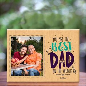 Cadre photo en bois personnalisé « Meilleur Papa du Monde », plaque photo personnalisée pour la fête des Pères, cadeau d'anniversaire, décoration en gros - Product Image 1