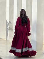 Robe traditionnelle afghane Kuchi pour femmes, robe décontractée, magenta, plissée, broderie lourde, pompon à pièces, élégante, simple, unie