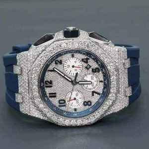 Montre chronographe de luxe en acier inoxydable avec diamants Moissanite VVS et verre saphir, mouvement à quartz, étanchéité 10 bars - Product Image 1