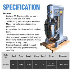 Planetary Heavy Duty Mixers 200 Liters Baking Mixer Kneader Pizza Dough Kneading <b>Machine</b> 105 Kg Bread Cake Mixer Baking <b>Machines</b> - Product Image 2