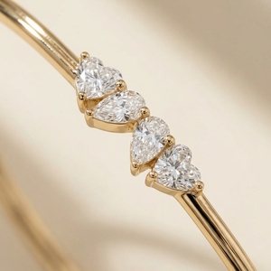 Shimmering Pear & Heart Cut Lab Diamond Ethnic Gold Plated Women's Statement <b>Bangle</b> <b>Bracelet</b> for Everyday Wear - Product Image 2
