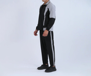 Veste de survêtement zippée à capuche pour homme, coupe ample, respirante, écologique, séchage rapide, en polyester, noir/gris, design uni - Product Image 2