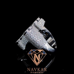 แหวนเพชรทรงกากบาท NAVKAR ทองคำขาว ทรงบาแกตต์ ได้รับการรับรองจาก GIA เครื่องประดับทางศาสนาสำหรับทุกเพศ แหวนสำหรับผู้ชาย - Product Image 5