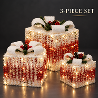 Ensemble de 3 boîtes cadeaux de Noël en métal écologiques avec LED blanc chaud et nœud en peluche pour la décoration de la maison, du porche et des fêtes