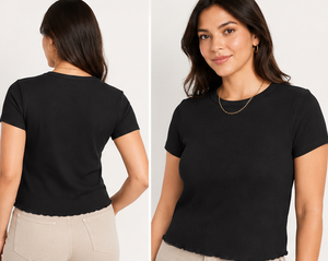 Camiseta de Punto Waffle para Bebé con Logotipo Personalizado |   Top Corto Ajustado de Manga Corta con Estampado de Canalé para Mujer, Estilo Y2K |   Camiseta de Algodón al por Mayor OEM - Product Image 5