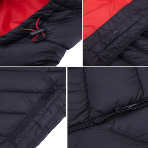 Veste d'hiver décontractée bleu marine à capuche, matelassée, coupe-vent, avec fermeture éclair, coupe ajustée, manches classiques, couleur unie - Product Image 5