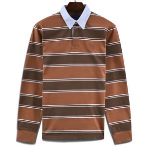 Polo de rugby pour homme 100 % coton, manches longues, motif rayé avec impression numérique, vente en gros - Product Image 1