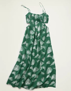 Robe midi babydoll smockée à découpes, col licou, imprimée, sans manches, ajourée, drapée, pour femme, style décontracté - Product Image 5