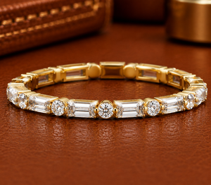 Wholesale New Baguette Round Alternating Full Eternity Lab Grown Diamond <b>Rings</b> 18K Solid Gold Wedding Bands For Women's Jewelry - Product Image 1