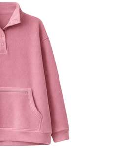 Sudadera con capucha de forro polar rosa extragrande para mujer, con cuello de botón a cuarto, bolsillo canguro, gruesa, de invierno, de fabricante - Product Image 4