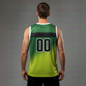 Camiseta de Baloncesto para Hombre, Más Vendida y en Tendencia, Cuello en V, Sin Mangas, Degradado Verde, Sublimada, Absorbe la Humedad - Product Image 2