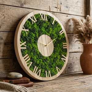 Green Haven Wood Slice <b>Clock</b> Mossy Timber Artisan Wall <b>Clock</b> Rustic Woodland Moss Decor <b>Clock</b> Enchanted Forest Wood Wild <b>Clock</b> - Product Image 3