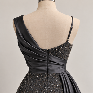 Robe de soirée moderne asymétrique en satin à sequins, longueur ras du sol, coupe princesse, épaules dénudées, antistatique, pour cérémonies et soirées formelles - Product Image 4