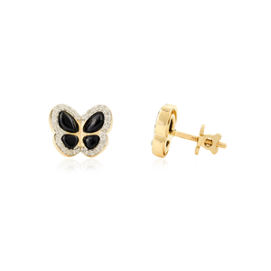 14K Gold Black Onyx Stud Earrings with Diamond Accents - Product Image 5