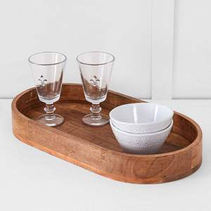 Plateau de service ovale en bois de qualité supérieure avec poignées découpées, plateau de petit-déjeuner en bois massif, organisateur de table basse rustique, plateau polyvalent - Product Image 4