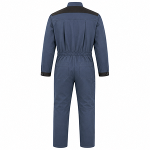 Combinaison industrielle pour homme en sergé épais bleu ardoise noir, avec col montant, fermetures éclair doubles sur la poitrine et poches renforcées aux genoux - Product Image 2