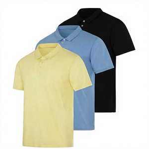 เสื้อโปโลแขนสั้นผู้ชาย ผ้าฝ้าย สีพื้น ระบายอากาศดี ดีไซน์ถักแบบลำลอง ทรงปกติ สีเหลือง น้ำเงิน ดำ - Product Image 1