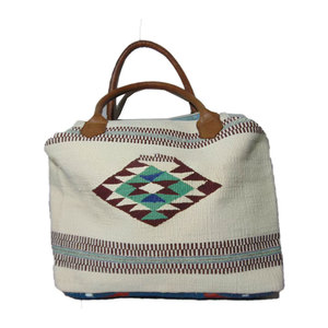 Ladies Cotton Handloom White Durries Bag Handmade Traditional Tote Bag Eco Friendly Reusable Shoulder <b>Handbag</b> Stylish Everyday - Product Image 1