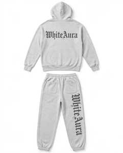Conjunto Deportivo WhiteAura, Sudadera con Capucha Unisex, Pantalones Deportivos con Cordón, Cierre de Cremallera, Poliéster, Ropa Casual de Invierno, Transpirable - Product Image 1