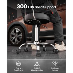 Sgabello da Lavoro Regolabile a 360 Gradi con Ruote, Strumento per Riparazioni Auto, Capacità 300 Libbre, con Schienale e Ruote, Sedile per Officina - Product Image 6