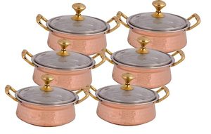 Copper Casserole <b>Pot</b> With Glass <b>Lid</b> Zinc Alloy Handles Round Vintage Design Durable For Gas And Induction Cooker - Product Image 5