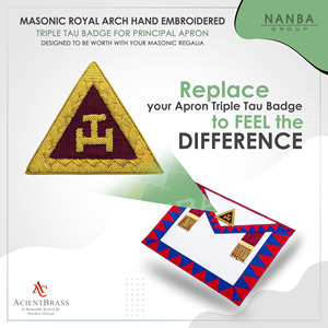 Royal Arch Principal Apron Badge Hand-Embroidered <b>Sew</b>-On Masonic Gold Bullion Beads 6.5cm X6.5cm Classical Style - Product Image 2