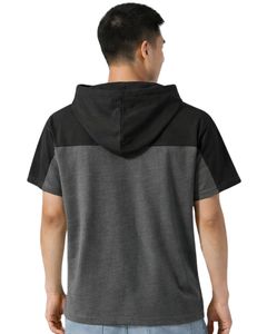 เสื้อยืดแขนสั้นมีฮู้ดสำหรับผู้ชาย เสื้อฮู้ดแบบสวมใส่สบาย ผ้าฝ้ายเนื้อนุ่ม ใส่ได้ในฤดูร้อน สีดำชาร์โคล แฟชั่นสตรีทแวร์ - Product Image 5