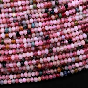 ลูกปัดโรนเดลล์พลอยทัวร์มาลีนสีชมพูธรรมชาติทรงเหลี่ยม สำหรับทำเครื่องประดับ DIY ขายส่ง - Product Image 1