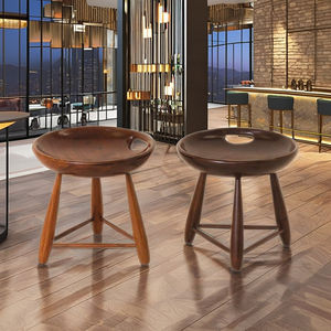 Durable Vintage Modernist Wood <b>Stools</b> with Carved Handles for Home Bar Bedroom Workshop Farmhouse Mall & Outdoor Use - Product Image 2