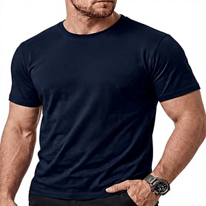 Camiseta de Manga Corta para Hombre, Corte Ajustado, Color Azul Marino, 100% Algodón, Transpirable, Cuello Redondo, Tejido de Punto, Diseño Liso - Product Image 1