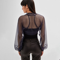 Boléro court en maille transparente sexy pour femme, tricoté, coupe ajustée, manches longues, ouvert sur le devant, haute qualité, tendance