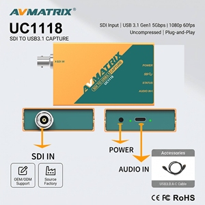 AVMATRIX UC1118 Caja de Captura de Video SDI a USB 3.1, Entrada SDI Sin Comprimir 1080p60, Plug-and-Play para Transmisión en Vivo OBS Zoom - Product Image 1
