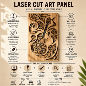 Panel de Arte Mural de Madera con Diseño de Guitarra Musical |   Decoración de Pared de Madera Cortada con Láser, Decoración Artística para el Hogar, para Sala de Estar, Estudio u Oficina - Product Image 4