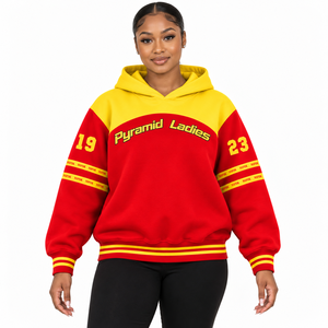 Custom NSPDK Sorority Sisterhood <b>Hoodie</b> Embroidered Logo on Front <b>Red</b> and Gold Color Short Sleeve Cotton for Female - Product Image 1