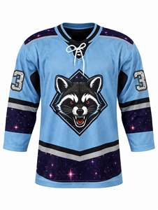 Camiseta de Hockey sobre Hielo Personalizada Sublimada 100% Poliéster con Gráfico de Mapache, Ropa Deportiva Retro, Transpirable y Profesional - Product Image 1