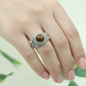 Brown Tiger Eye Gemstone 925 Sterling Silver <b>Ring</b> Handmade Vintage Boho Mens Womens <b>Statement</b> <b>Ring</b> Yellow Gold Plated Jewelry - Product Image 3