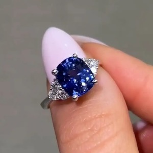 925 Moissanite <b>Cushion</b> Cut Side Stone Engagement <b>Ring</b> Travel <b>Ring</b> In Sterling Silver White Gold Plated for Women's - Product Image 3