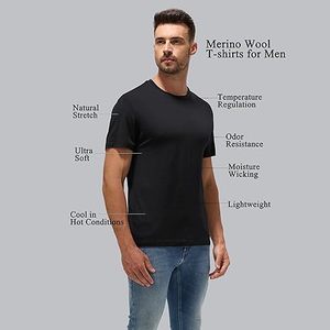 Camisetas de Lana 100% Merino para Hombre, Cuello Redondo, Corte Ajustado, Transpirables, Ecológicas, de Secado Rápido, Anti-Pilling, Teñidas en Color Liso - Product Image 3