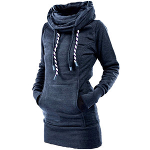 Vestido Sudadera con Capucha de Manga Larga, Color Negro Sólido, Felpa Francesa de Algodón, Corte Holgado Informal, Ropa de Otoño Unisex - Product Image 3