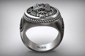 925 Sterling <b>Silver</b> Black Oxidized Owl Skull Gothic <b>Statement</b> <b>Ring</b> - Product Image 3