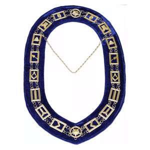Collar de cadena de metal dorado para logia masónica con joyas, forro de terciopelo azul, tela de alta calidad, collar de cadena personalizado - Product Image 3