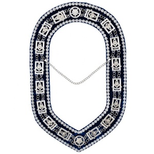 Collar de cadena Past Master Blue Lodge - Insignia de lujo para coser con base azul y pedrería plateada - Product Image 1