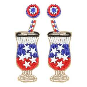 Boucles d'oreilles en forme de cornet de glace avec drapeau américain perlé, bijoux mignons en cristal pour femmes - Product Image 4