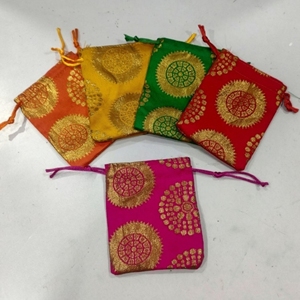 Sac Potli artisanal pour mini-cadeaux de fête, pochette en tissu à cordon de serrage de couleur assortie avec doublure intérieure, imprimé des deux côtés, sac cadeau - Product Image 5