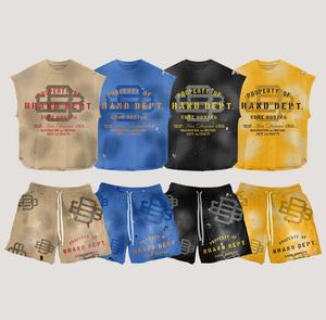 Ensemble personnalisé pour homme : débardeur et short 100 % coton, impression sérigraphique, tenue d'été, streetwear avec strass - Product Image 1