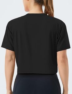 Nouveau T-shirt de sport ample en coton pour femme, à manches courtes, crop top dévoilant le nombril, idéal pour la danse, la course, le yoga et le fitness - Product Image 6