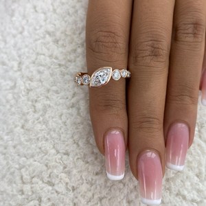 Bague moderne en or massif 14 carats avec diamant marquise authentique de 1,00 carat VS1, cultivé en laboratoire, demi-alliance éternité, pour fiançailles, surprise pour elle - Product Image 3