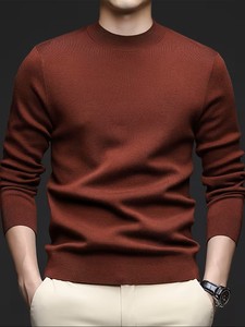 Pull léger d'hiver pour homme - Couleur unie classique, col rond, design brodé sur le devant, doux et confortable pour un usage quotidien décontracté - Product Image 3