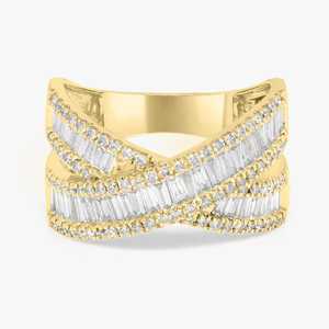 Baguette Crossover <b>Ring</b> Lab Grown Diamond Pave Multi Row Half <b>Eternity</b> Wedding 14K Solid Gold 925 <b>Silver</b> Luxury Gift - Product Image 1